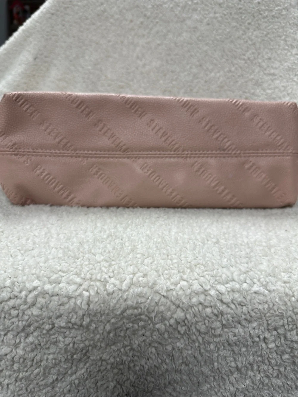Steve Madden Dusty Pink Wristlet Clutch Purse Monogram Faux Leather, EUC